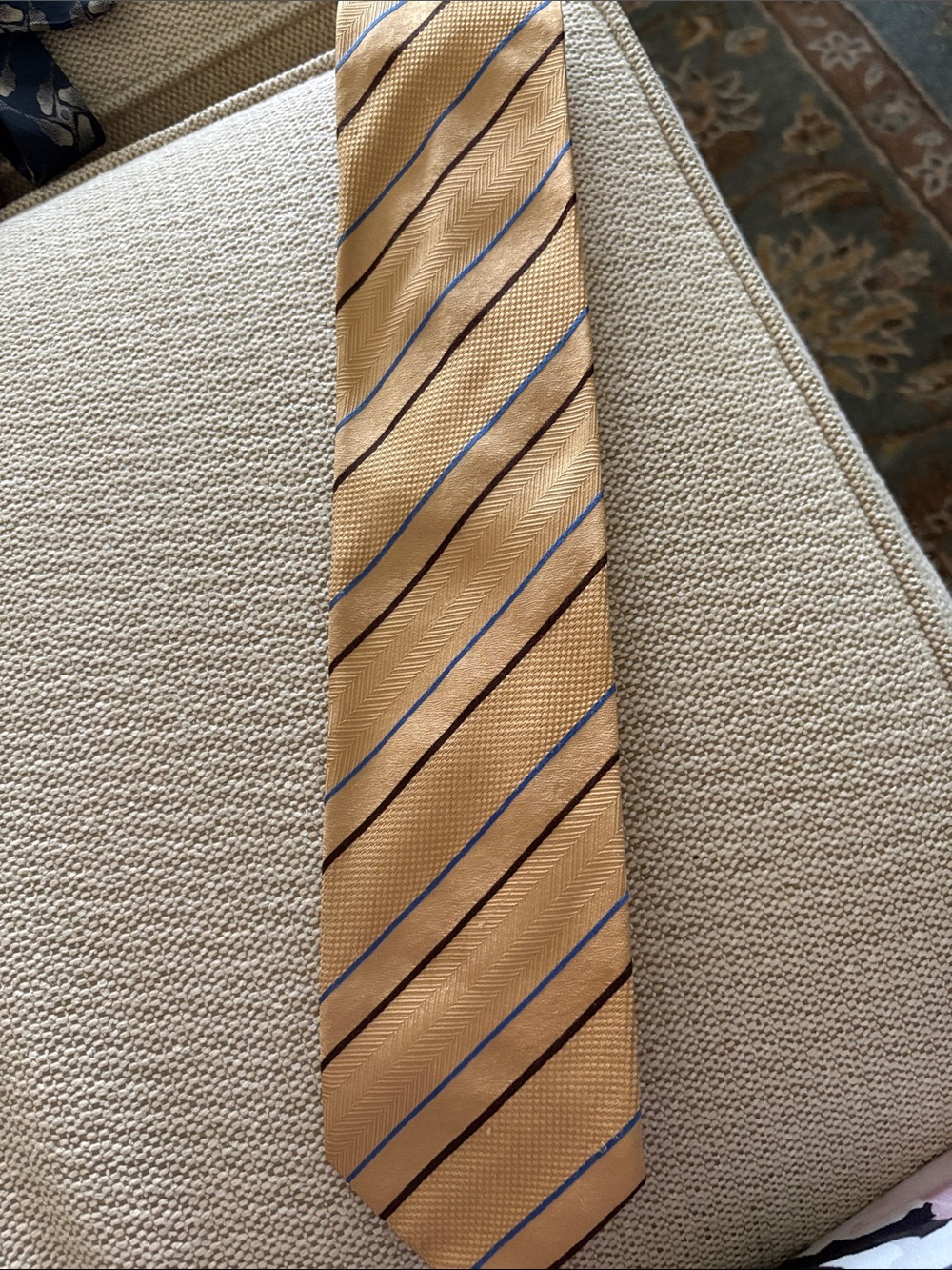Brioni Gold Tie with Brown and Blue Stripes